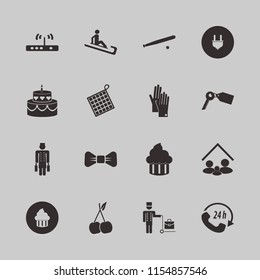 horizontal vector icons set. with plug, baseball, cherry and cake in set