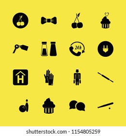 horizontal vector icons set. with rolling pin, cupcake, speech bubbles and black bow tie in set