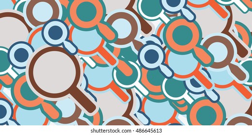 horizontal vector illustration for big number of magnifiers or search concept for website banner background