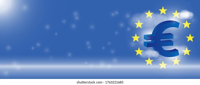 Horizontale Vektorgrafik mit Euro-Symbolwährung und Kopienraum für Header, Banner oder Webdesign für Text und Überschrift. Geschäfts- und Finanzkonzept für das Verdienen, Sparen und Investieren von Geld.