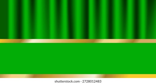 Horizontal vector illustration of green theatrical curtain with clean solid area separated at bottom for text or design. Suitable for posters, banners, presentations, and event graphics. Copy space.