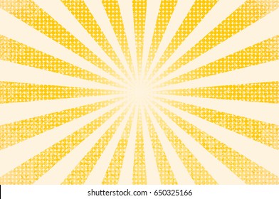 horizontal vector illustration of a grunge background of yellow color. divergent rays. the simulation of old printed materials.
