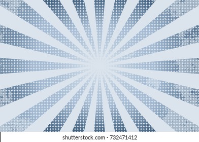 horizontal vector illustration of a grunge background of blue color. divergent rays. the simulation of old printed materials.