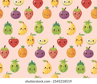 A horizontal vector illustration of seamless pattern of cartoon art work fruits 