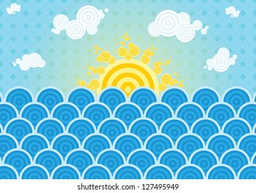 Horizontal vector illustration with summer sea theme