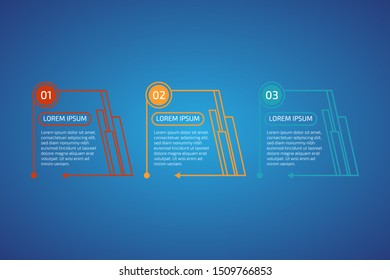 Horizontal Vector Infographic thin line design with 3 options or steps for business concept. Can be used for presentations, banner, workflow layout, process diagram, flow chart, info graph, web design