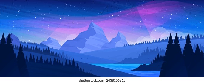 Horizontal vector horizontal. Hermosa aurora boreal. Diseño para banner, fondo de pantalla, fondo. 