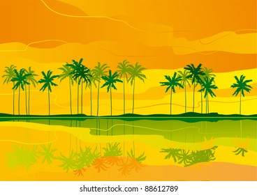 Horizontal vector   landscape with tropical coast.
