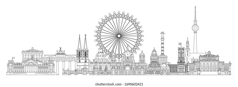 Horizontal Vector Line Art Illustration Landmarks Stock Vector (Royalty ...