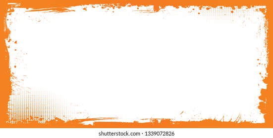 The horizontal vector orange and white Halloween banner background with grunge border