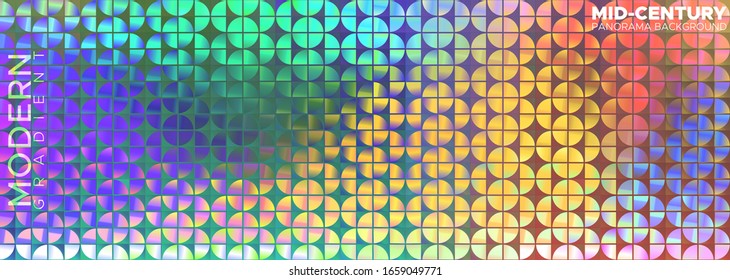 Horizontal vector panorama. Ornament similar to mid-century, but in colorful trendy style. Image consists of quarters of circle. Wallpaper, banner, image for covering. Abstract  background, blur.