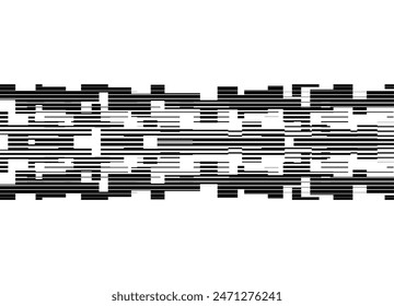 Horizontal vector pattern with abstract pixels in retro style. Video interference.
Trendy black and white vector background with short lines. Black stripe on a white background.