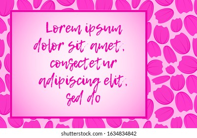 Horizontal vector photo frame of flower petals. Pink isolated background for invitation, business card, postcard, banner. Space for your text