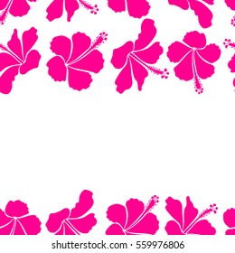 Horizontal vector seamless pattern of Hawaiian Aloha T-Shirt seamless design in magenta colors on a white background with copy space (place for your text).