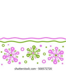 Horizontal vector snowflakes and christmas winter pattern. Digital hand drawn of element in the clean, whimsical and modern surface pattern with copy space on white background in violet colors.