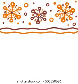 Horizontal vector snowflakes and christmas winter pattern. Digital hand drawn of element in the clean, whimsical and modern surface pattern with copy space on white background in orange colors.