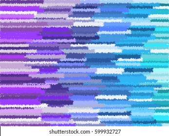 Horizontal vector sprites with roughen edges abstract colorful background. Pattern with blue, aquamarine and violet color bands.