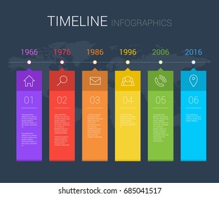 Horizontal vector timeline info graphic with line icons