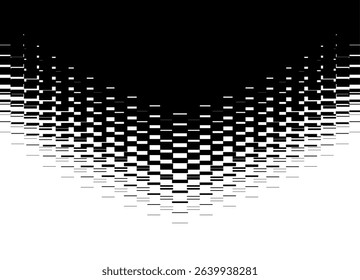 Horizontal Vector transition from black to white. Technological Vector pattern of abstract pixels. Modern digital design element. Vector digital background for covers, advertising, packaging.