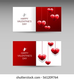 Horizontal vector triangles polygonal heart template valentines day.