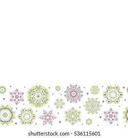 Horizontal vector winter pattern. Abstract seamless with Floral Elements. Copy space (place for your text). Seamless design on white background in red and green colors.
