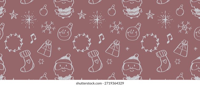 Vetor horizontal embrulhar design de papel com um padrão de Natal sem costura. Festivo, brilhante e acolhedor. Perfeito para embrulho de presente, embalagem de varejo, marca de férias, impressões e decorações sazonais.
