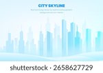 Horizontal version of blue science and technology sense city skyline building gradient background