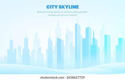 Horizontal version of blue science and technology sense city skyline building gradient background