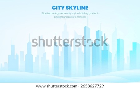 Horizontal version of blue science and technology sense city skyline building gradient background