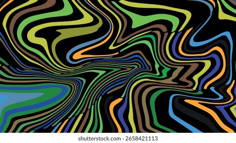 Fundo abstrato horizontal e vertical com ondas coloridas fluindo em tons retrô vermelho e amarelo, groovy 60s 70s inspirado design vetorial para moda, impressão e branding