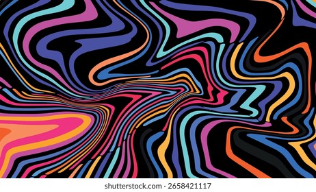 Horizontal and vertical abstract background with flowing colorful waves in red and yellow retro tones, groovy 60s 70s inspired vector design for fashion, print, and branding