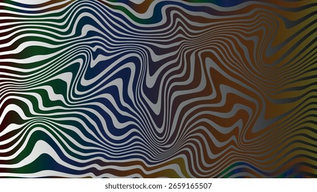Horizontal and vertical abstract retro vector featuring dynamic colorful wave patterns in red, yellow, and rainbow tones inspired by vintage mod design of the 60s and 70s