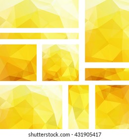Horizontal and vertical banners set with polygonal triangles. Vector illustration.  Yellow, orange colors. 