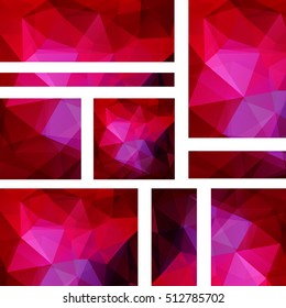 Horizontal and vertical banners set with polygonal triangles. Polygon background, vector illustration. Pink, red colors.