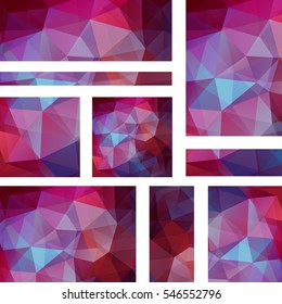 Horizontal and vertical banners set with polygonal triangles. Polygon background, vector illustration. Purple, blue colors. 