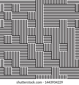 Horizontal and vertical black segments. Vector seamless pattern. Modern stylish texture. Monochrome geometric pattern from intertwined bands.