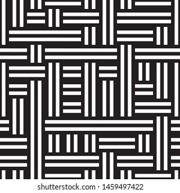 Horizontal and vertical black segments. Vector seamless pattern. Modern stylish texture.