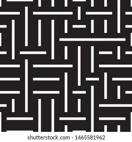 Horizontal and vertical black segments. Vector seamless pattern. Modern stylish texture.