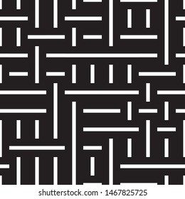 Horizontal and vertical black segments. Vector seamless pattern. Modern stylish texture.