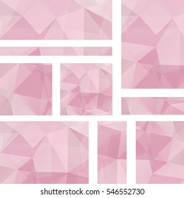 Horizontal and vertical pink banners set with polygonal triangles. Polygon background, vector illustration