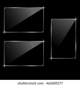 Horizontal and vertical rectangular glass black frame. Hi-tech modern design. Vector illustration.