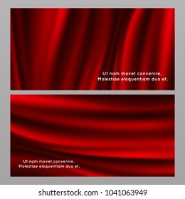 Horizontal and vertical red silk fabric banners and poster. Vector illustration