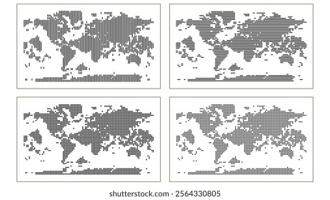 Horizontal or Vertical Strip Line or Dotted World Map Vector Highlighting Continents and Global Art. A line world map vector highlighting continents and globalization for infographic designs geography