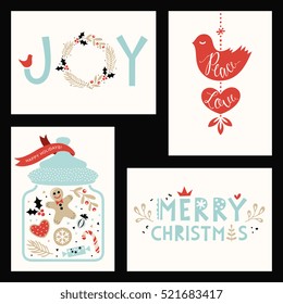 Horizontal and vertical winter holidays greeting cards. Vector illustration.