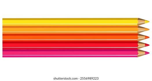 Horizontal View Of Colored Pencils, Drawing Style School Stationery Vector Illustration.	