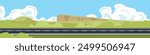 Horizontal view of empty of asphalt road. meadow with grass and hills with mountain. Under the white clouds and blue sky in day time.