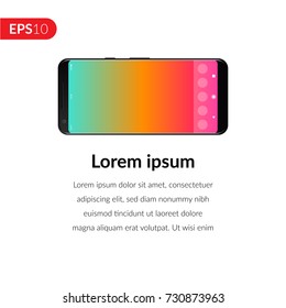 Horizontal view of smartphone, phone, mobile on isolated background with sample text for advertisement. Realistic vector illustration of the phone in a horizontal position for advertising, banners.