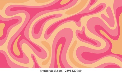 horizontal vintage bright abstract background in acid disco retro style, vibrant pink and beige wavy backdrop