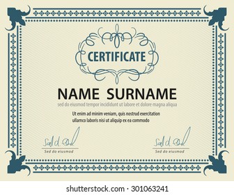 horizontal vintage certificate template,diploma,Letter size ,layered vector