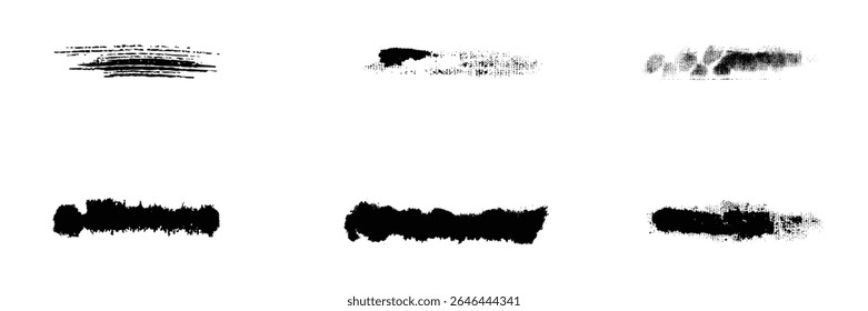 Horizontal vintage grunge texture set. Distressed overlay grainy textured. Abstract art monochrome. Black edges isolated on white background. Graphic design busted style concept for banner, flyer, etc